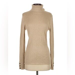 J. McLaughlin Beige Ribbed Turtleneck Sweater